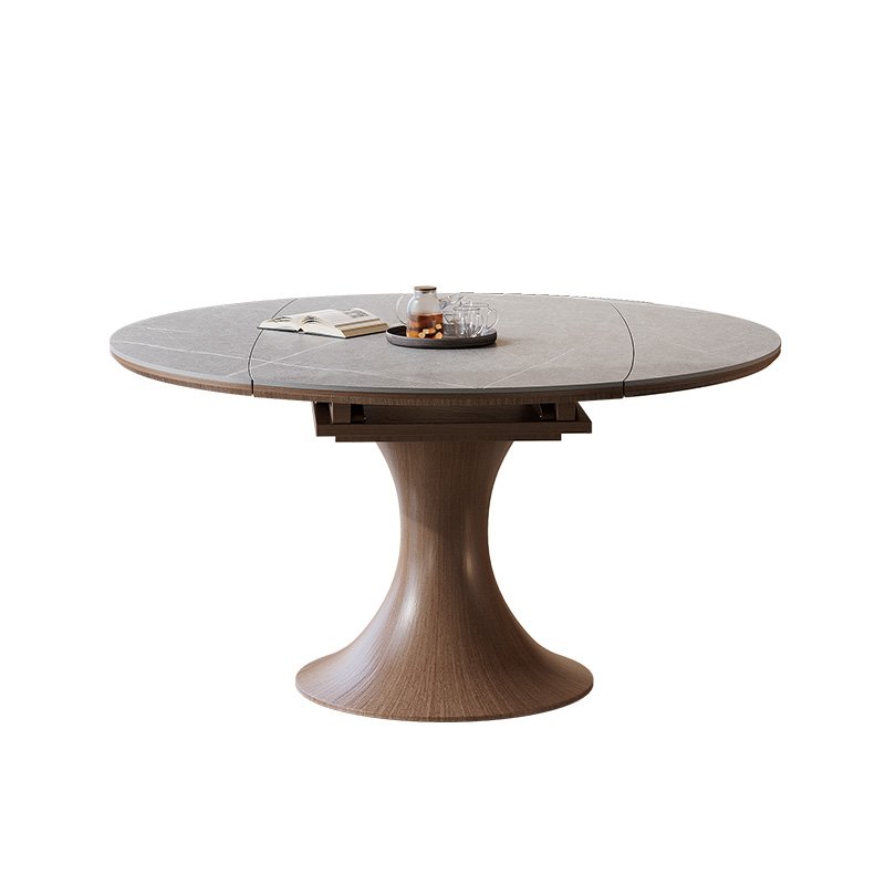 Solid wood rock plate dining table telescopic household foldable square round dual-use modern simple dining table