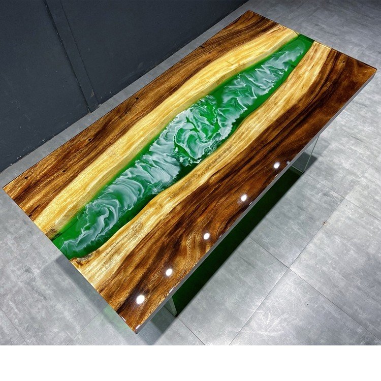 HJ HOME Living Room Funiture Walnut High End Special Design Solid Wood Slab Ding Table Epoxy Resin Table Top