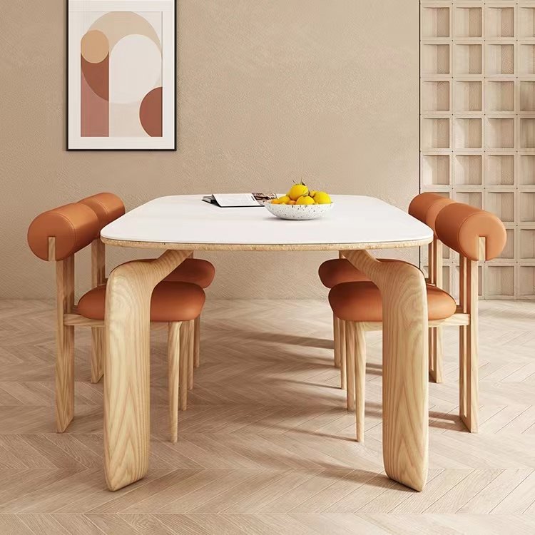 French Furniture Modern Warm Wooden Color Elegant Dinner Table 6 Seat Ash Oval Dining Room Table Set For Home