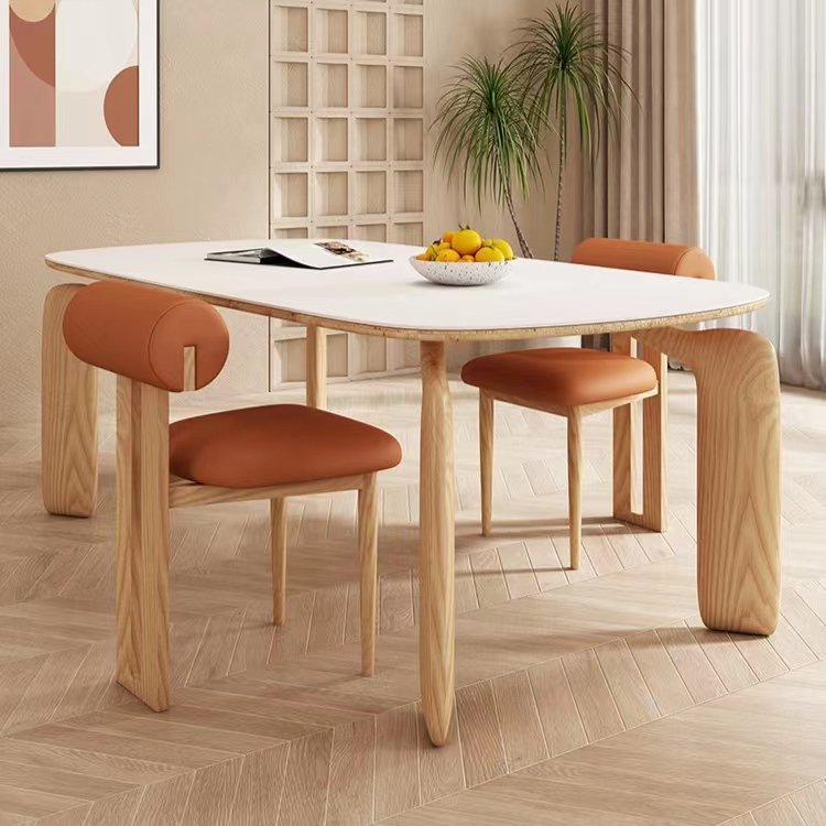 French Furniture Modern Warm Wooden Color Elegant Dinner Table 6 Seat Ash Oval Dining Room Table Set For Home