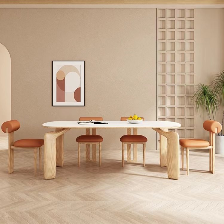 French Furniture Modern Warm Wooden Color Elegant Dinner Table 6 Seat Ash Oval Dining Room Table Set For Home