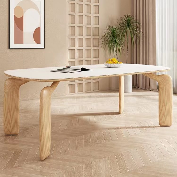 French Furniture Modern Warm Wooden Color Elegant Dinner Table 6 Seat Ash Oval Dining Room Table Set For Home