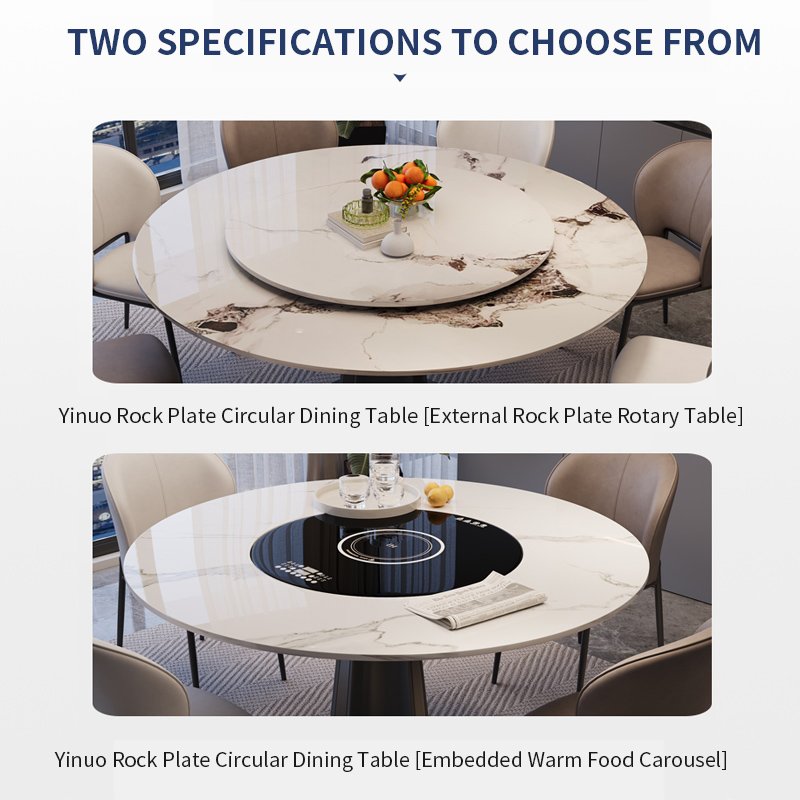 Italian light luxury round dining table set with turntable, high-end hotel kitchen furniture
