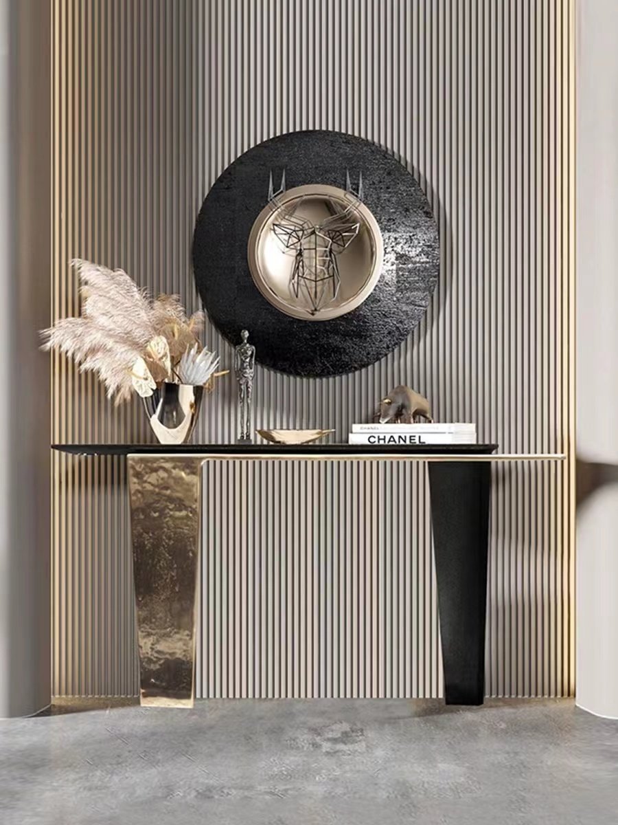 Modern Luxury Artistic Console Table Vision naire Wood Matte Hammered Metal Entry Console Hallway Villa Hotel