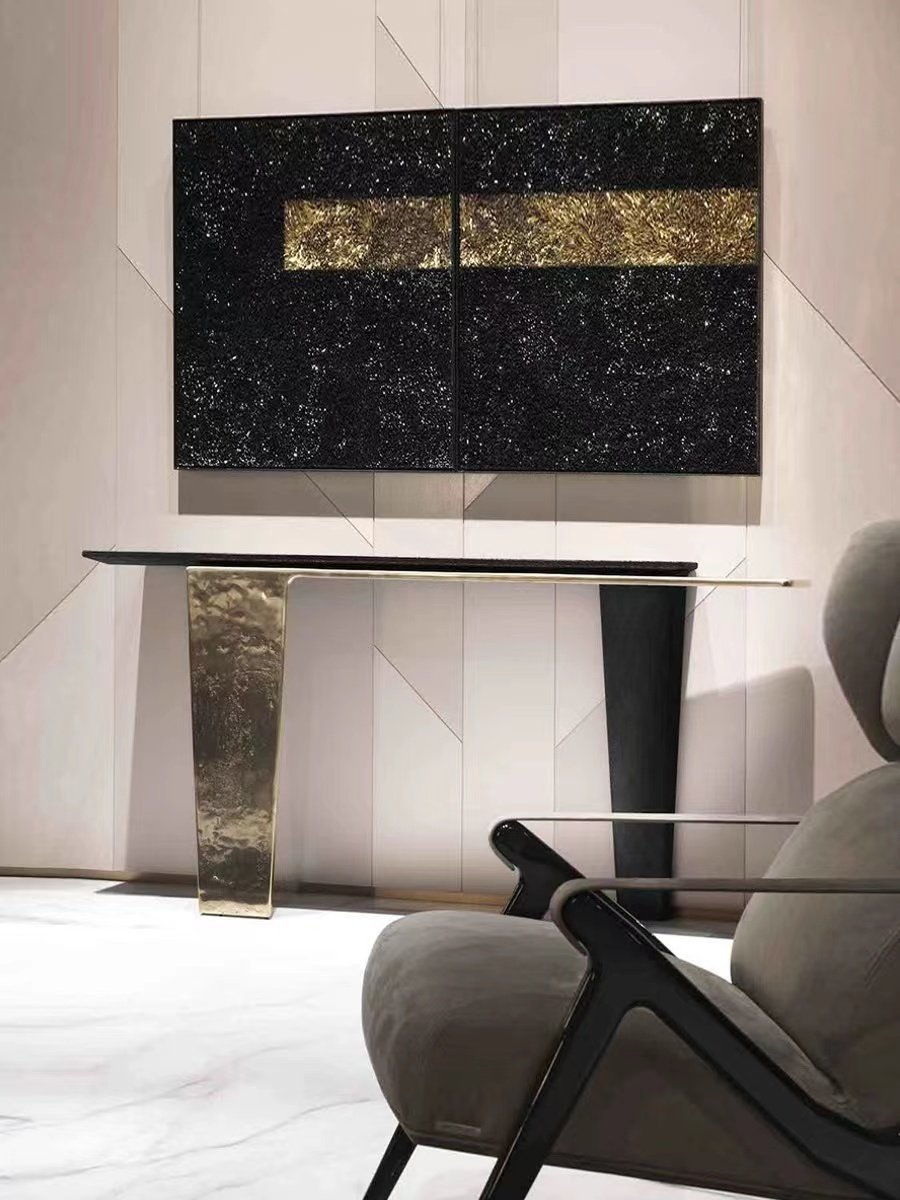 Modern Luxury Artistic Console Table Vision naire Wood Matte Hammered Metal Entry Console Hallway Villa Hotel