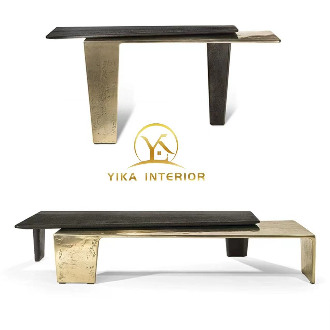 Modern Luxury Artistic Console Table Vision naire Wood Matte Hammered Metal Entry Console Hallway Villa Hotel
