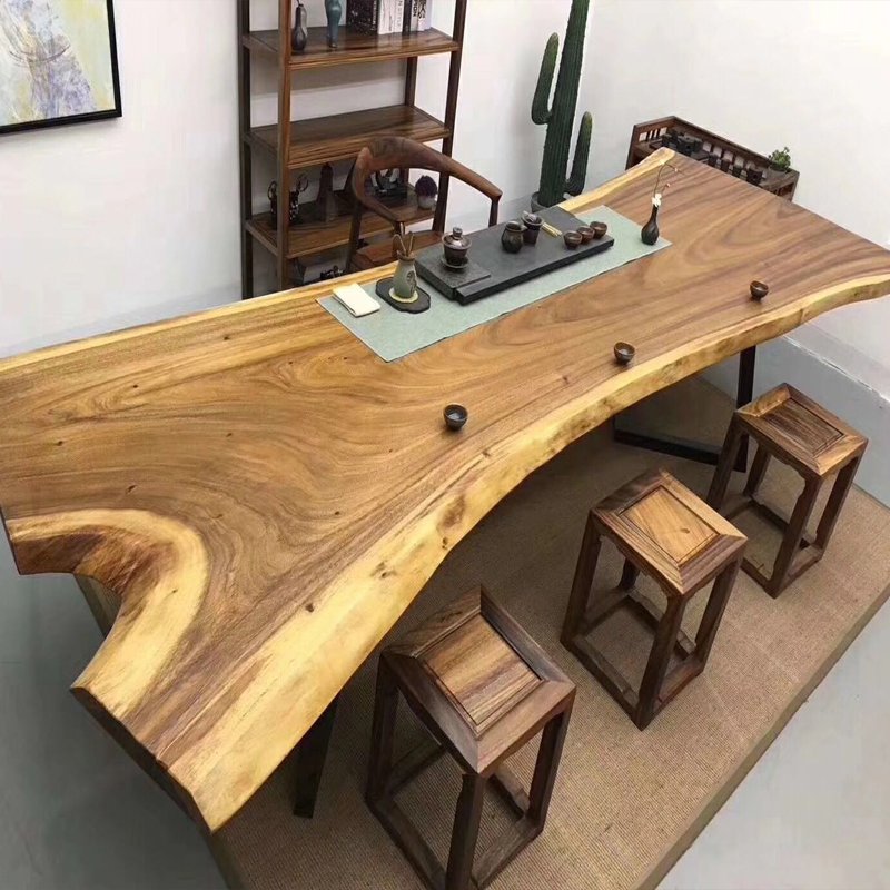 For Wood cheap sales Metal Base Full Stave factory warehouse Restaurant Wooden Slab Dining Table