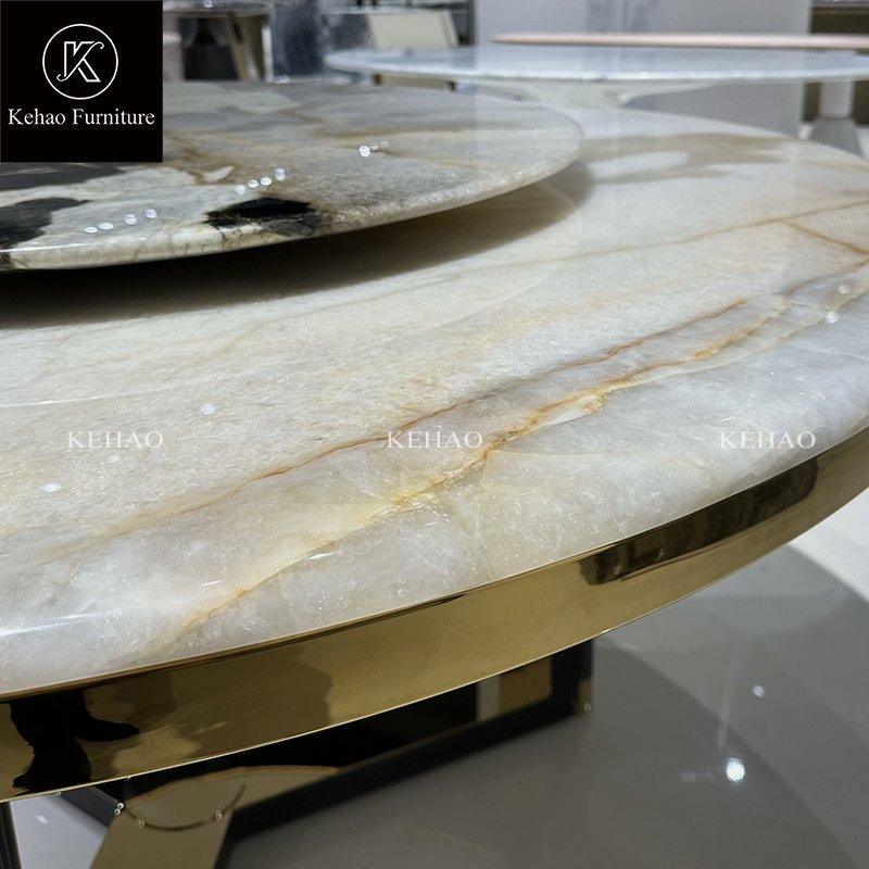 Customized Luxury Natural Round White Marble Table Stone Table Tops Dining Table And Dining Chair