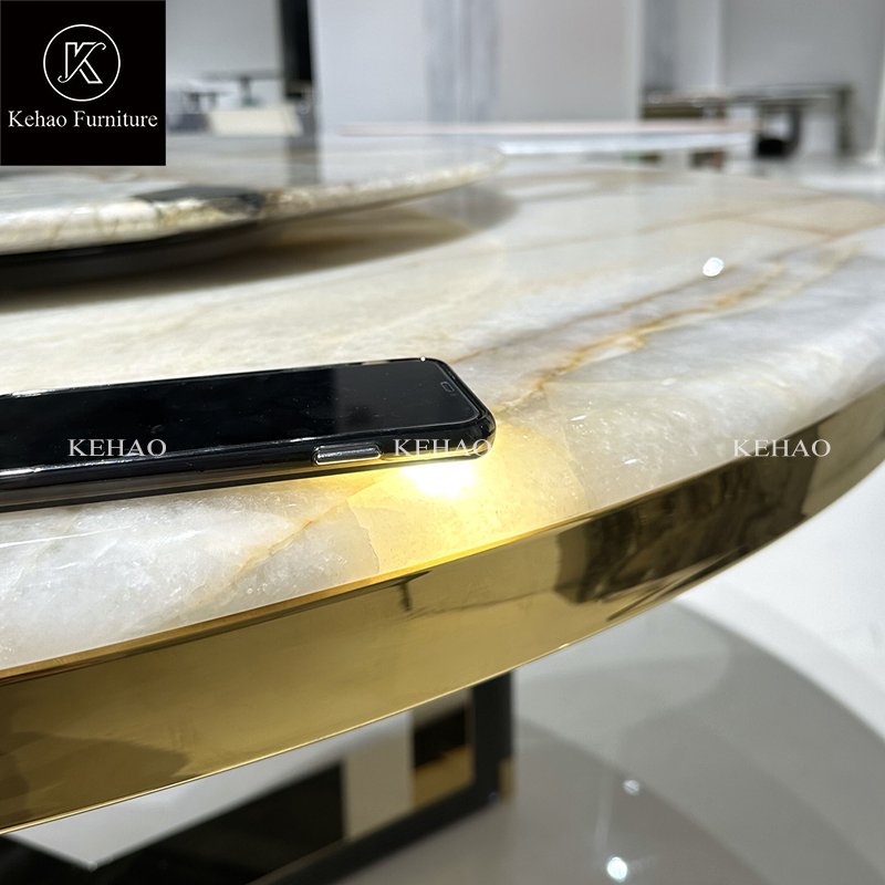 Customized Luxury Natural Round White Marble Table Stone Table Tops Dining Table And Dining Chair