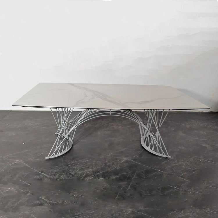 contemporary white ceramic top stainless steel leg extendable dining table set