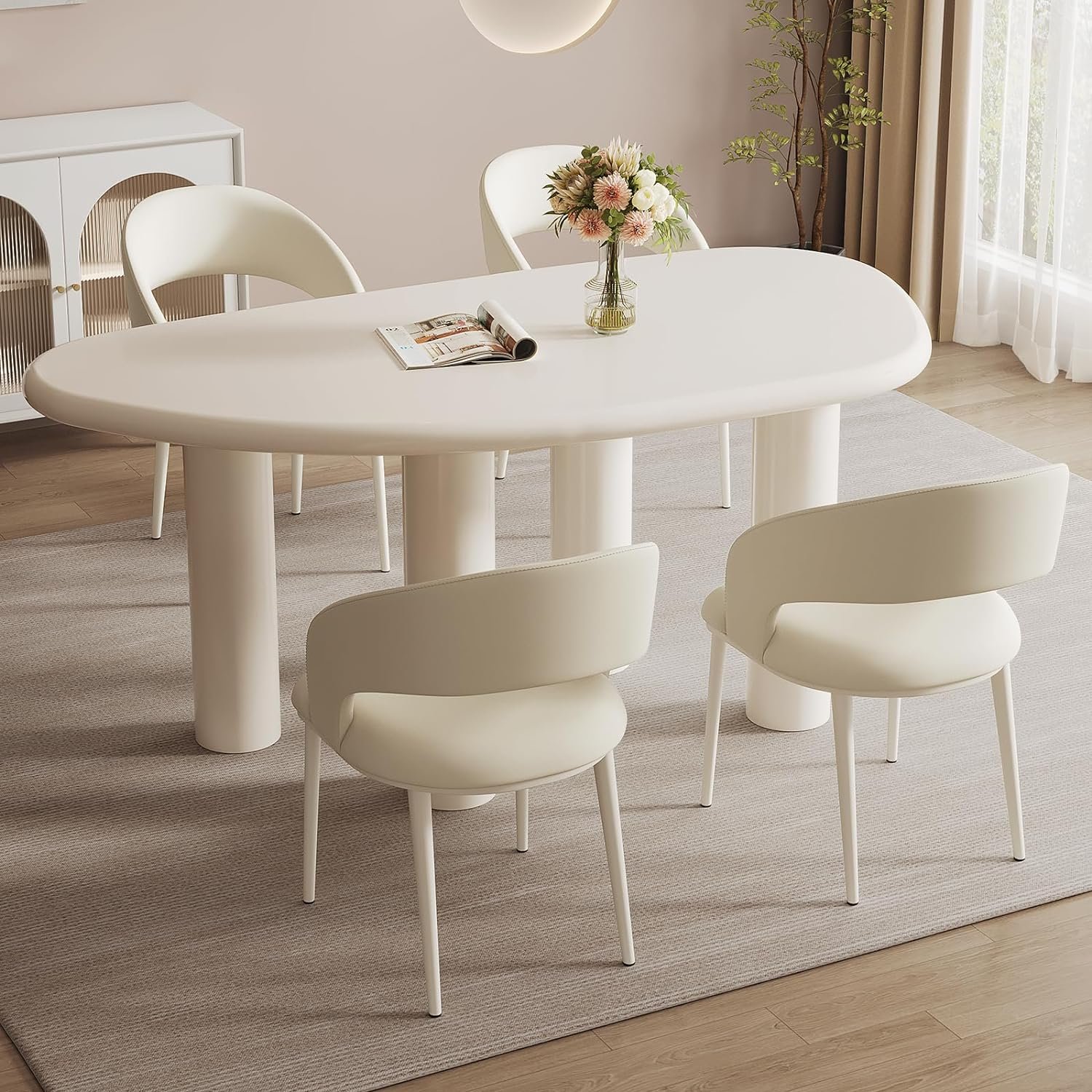Best Sale Nordic Modern Cream White MDF Board Oval Dining Table with 4 Legs for Cafe Kitchen Dining Room