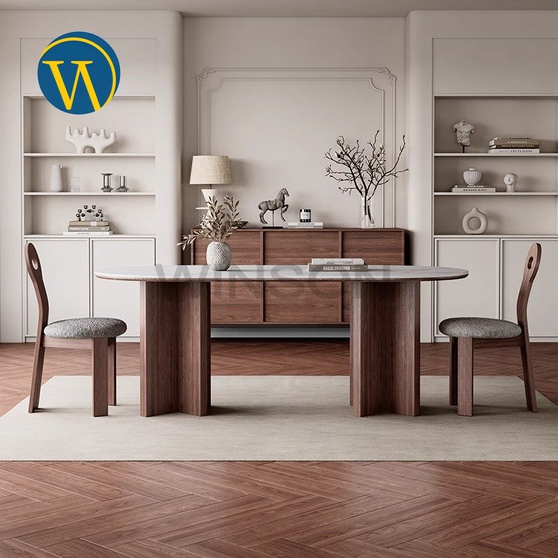 Modern high-end solid wood base rock board dining table for dining room
