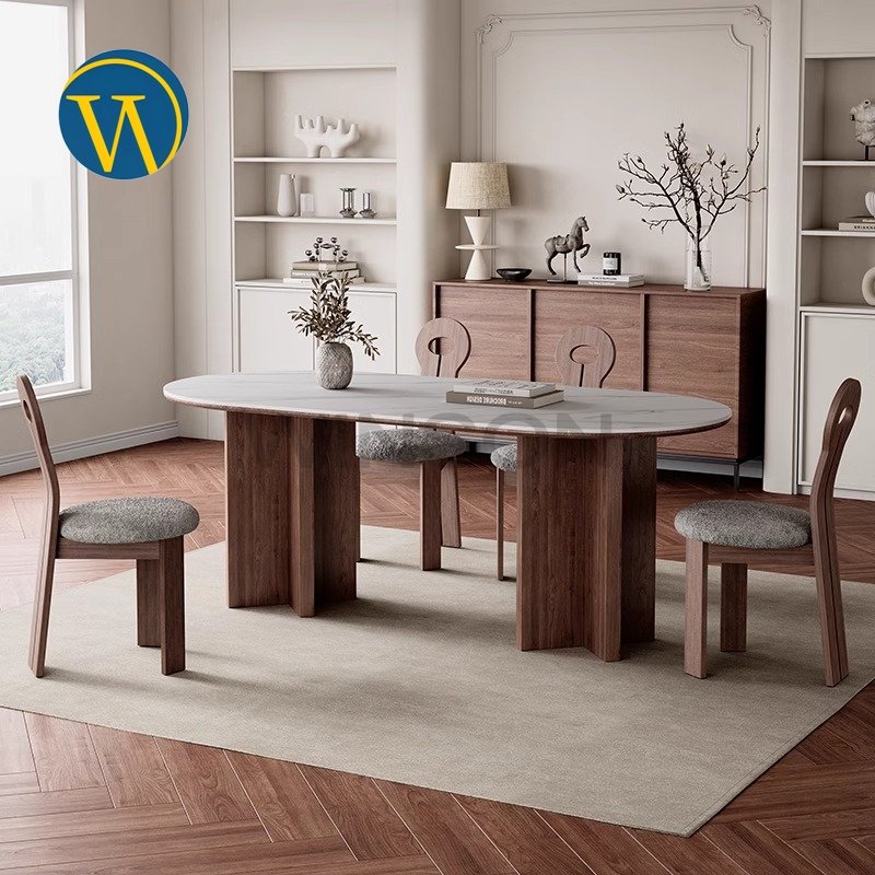 Modern high-end solid wood base rock board dining table for dining room