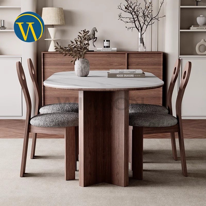 Modern high-end solid wood base rock board dining table for dining room