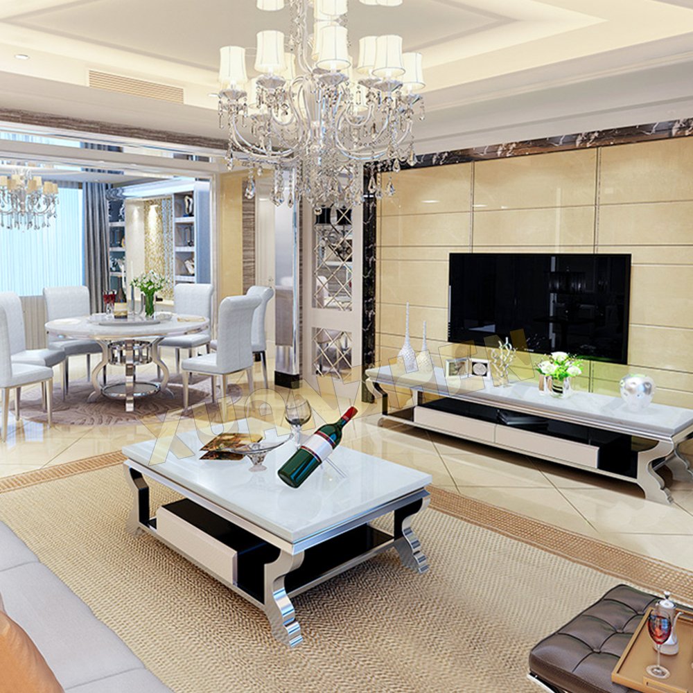 Home furniture 6 seater modern round marble dining table golden stainless steel dining table set dining tables for sale