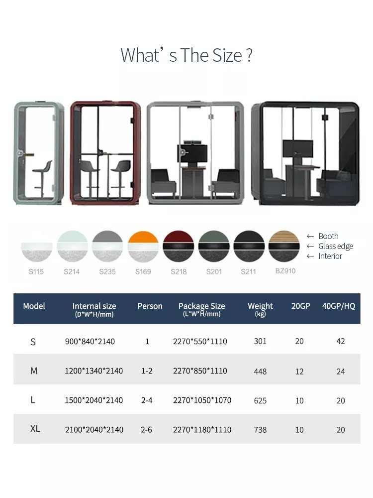 Model small 1 person soundproof booth acoustic office pods personalized silent cabin with optional interior color space house