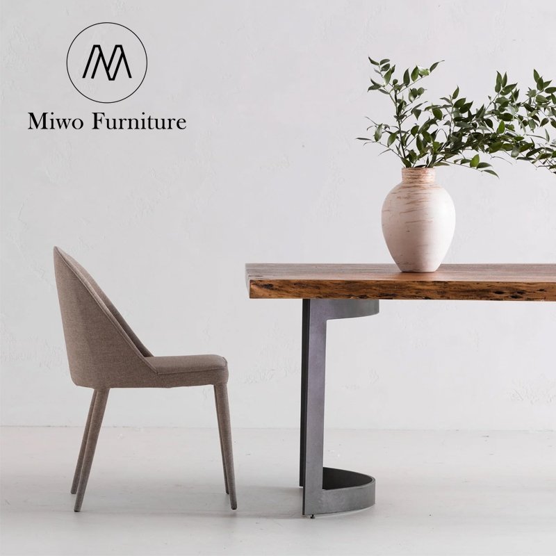 Industrial Design Curved Solid Mango Wood Dining Table With Iron Legs Solid Ruff Natural Finish Wood Customized Dining Table
