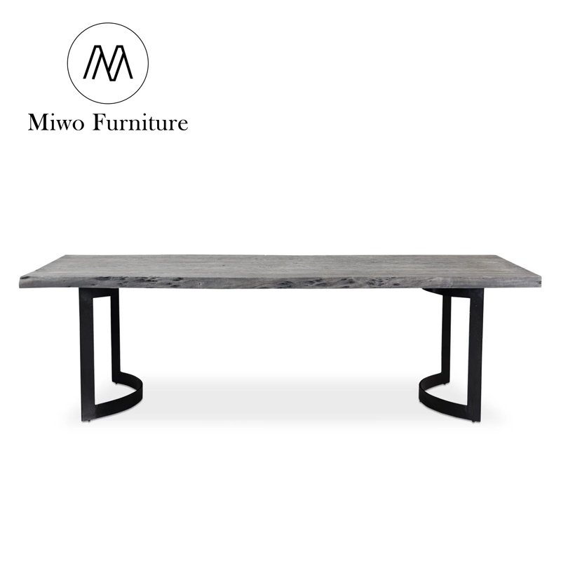 Industrial Design Curved Solid Mango Wood Dining Table With Iron Legs Solid Ruff Natural Finish Wood Customized Dining Table