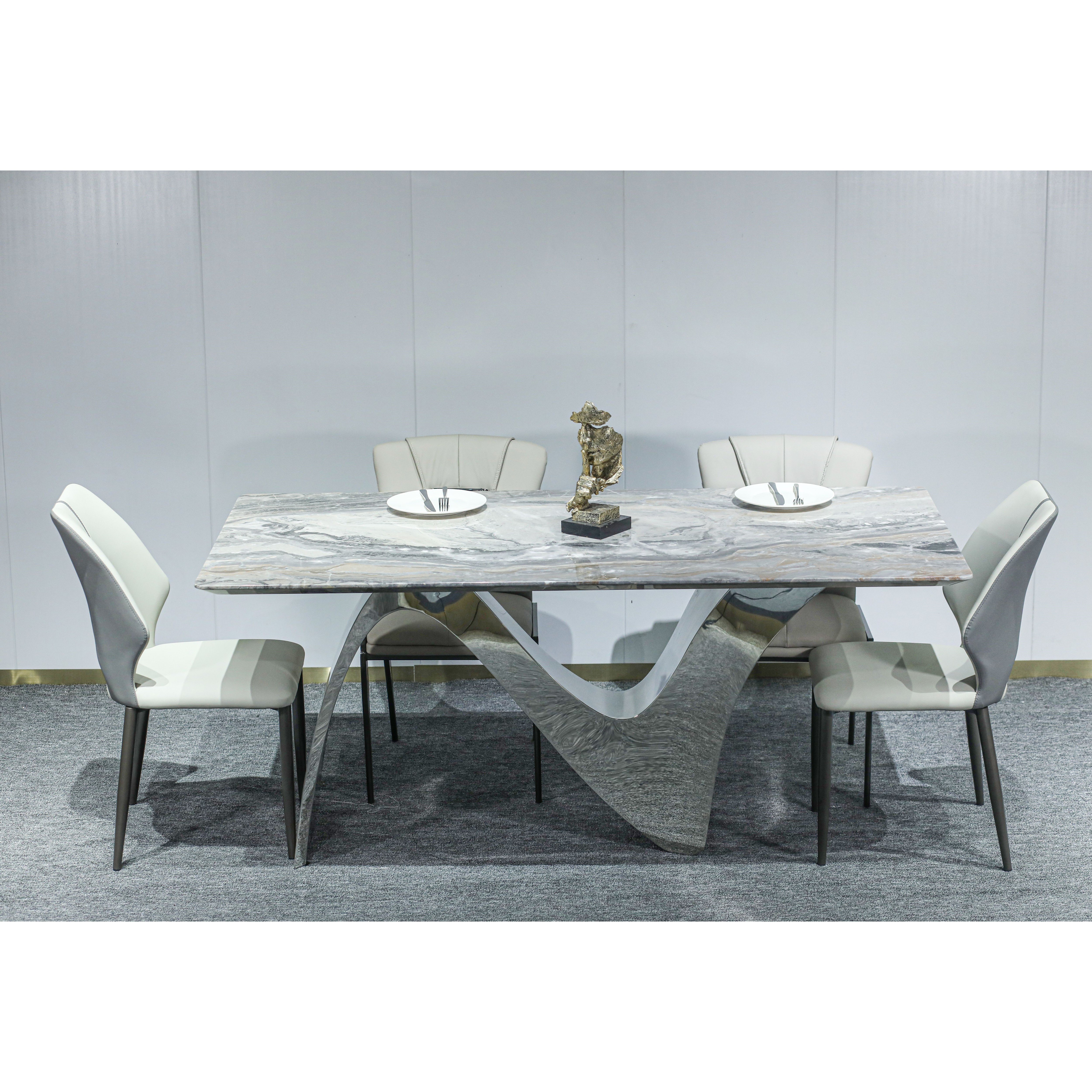 Modern Stainless Steel Dining Table with New Marble Top for Home Restaurant Office or Hotel Furniture for Kitchen Use