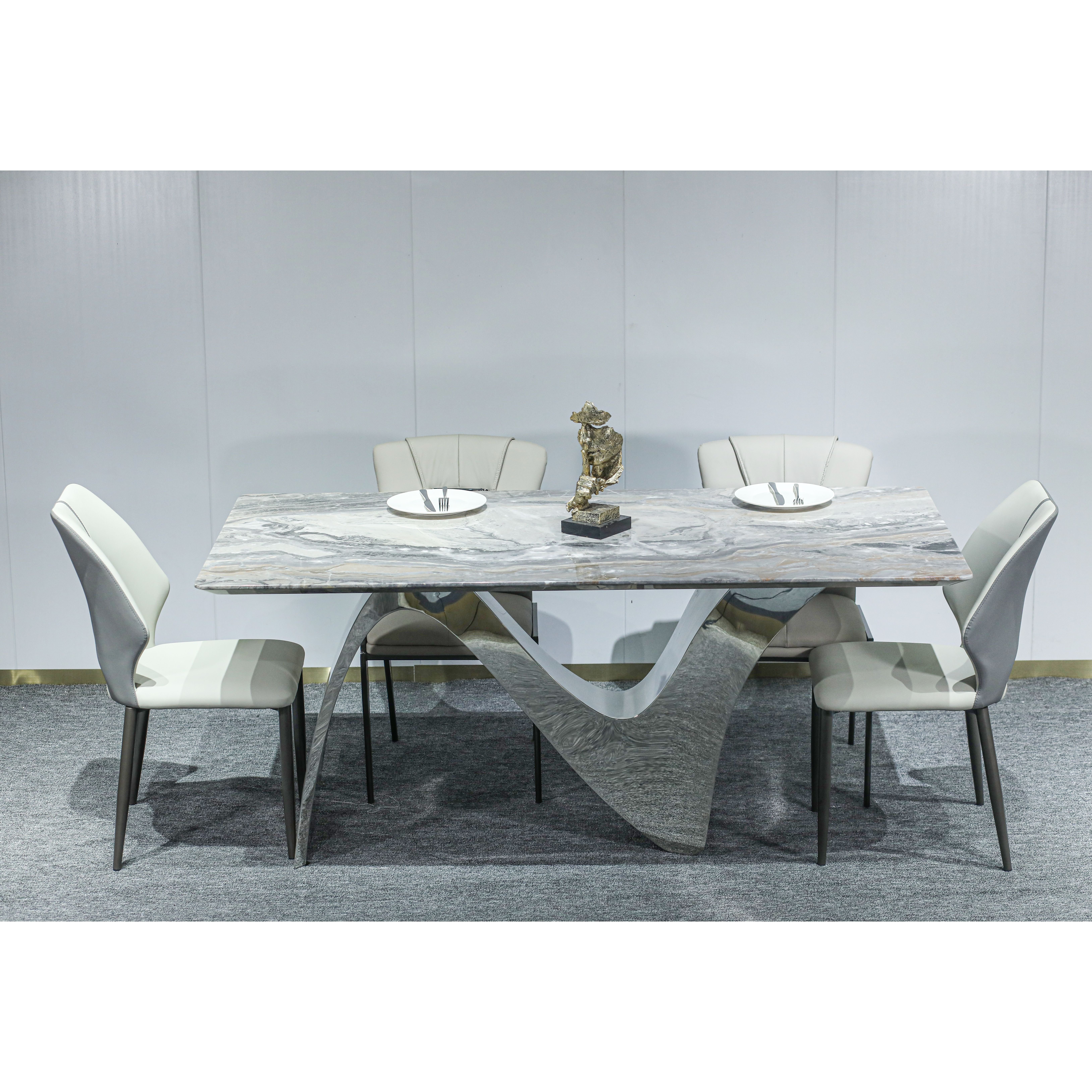 Modern Stainless Steel Dining Table with New Marble Top for Home Restaurant Office or Hotel Furniture for Kitchen Use