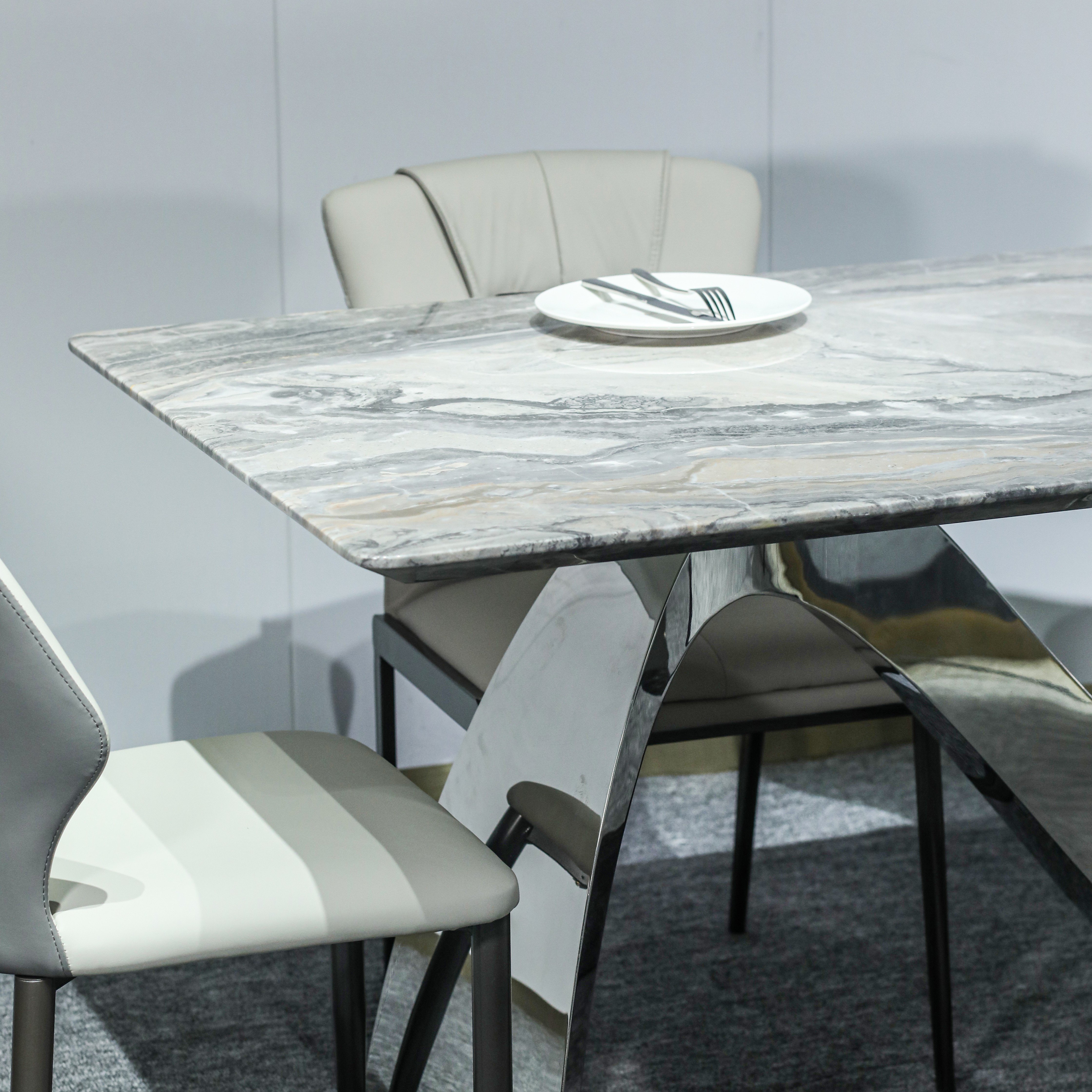 Modern Stainless Steel Dining Table with New Marble Top for Home Restaurant Office or Hotel Furniture for Kitchen Use