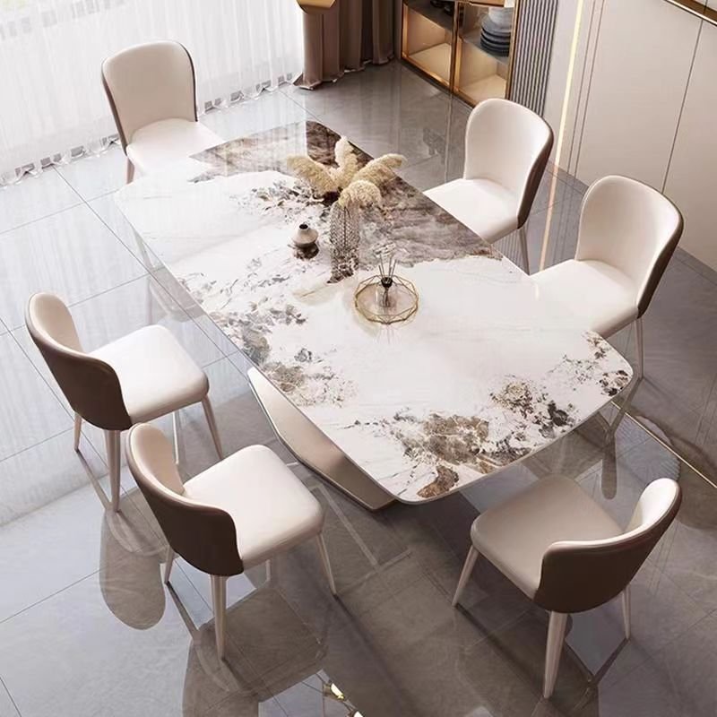 European Luxury Sintered Stone Table Top Modern Design Furniture Stainless Steel Legs Dining Room Sets of 4/6 Dining Chairs