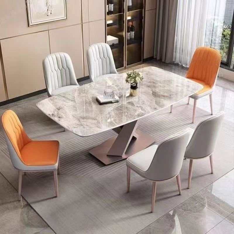 European Luxury Sintered Stone Table Top Modern Design Furniture Stainless Steel Legs Dining Room Sets of 4/6 Dining Chairs