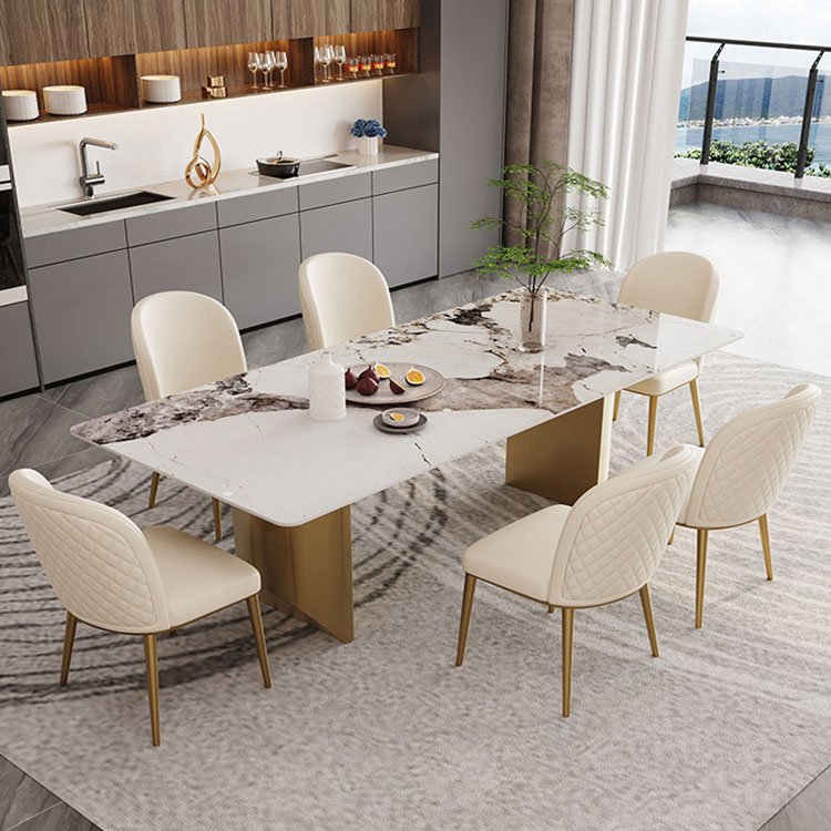 luxury furniture 6 seater modern gold and stone dining table set