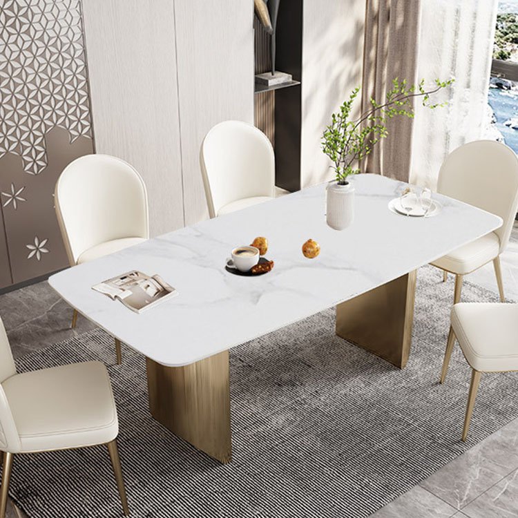 luxury furniture 6 seater modern gold and stone dining table set