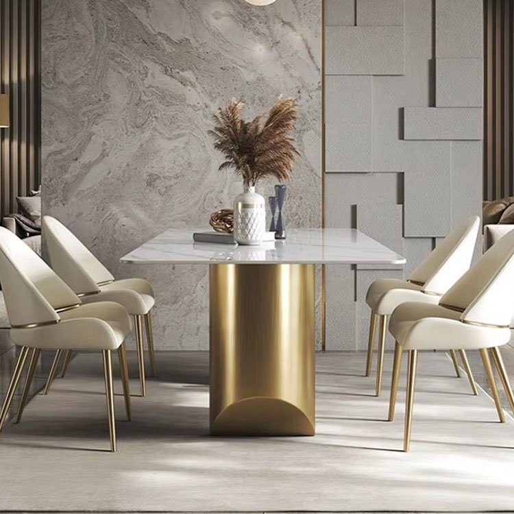 luxury furniture 6 seater modern gold and stone dining table set