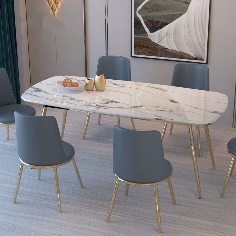 Modern white marble stainless steel dining table legs base dining room furniture set