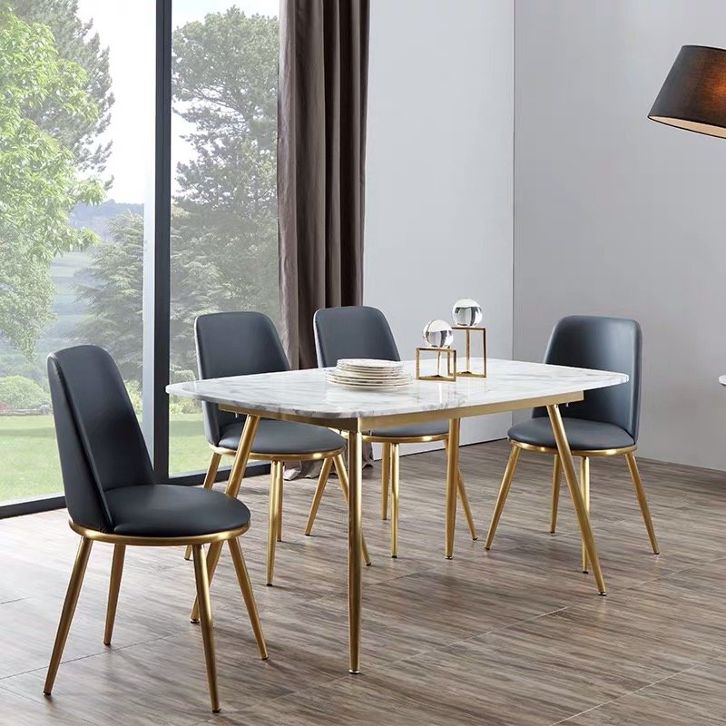 Modern white marble stainless steel dining table legs base dining room furniture set