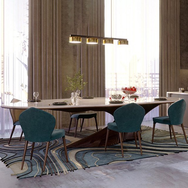 Italy light luxury natural marble black walnut tree root villa home solid wood dining table