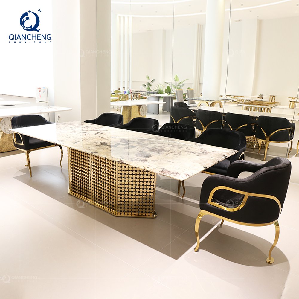 iron frame gold legs metal steel dinning table set 4 chair royal luxury italian dining table gold furniture
