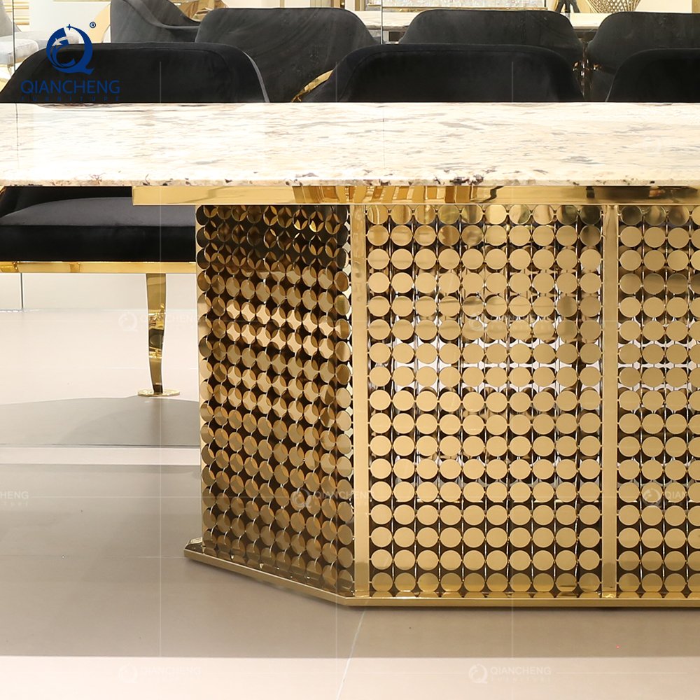 iron frame gold legs metal steel dinning table set 4 chair royal luxury italian dining table gold furniture