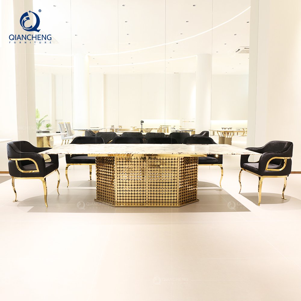 iron frame gold legs metal steel dinning table set 4 chair royal luxury italian dining table gold furniture