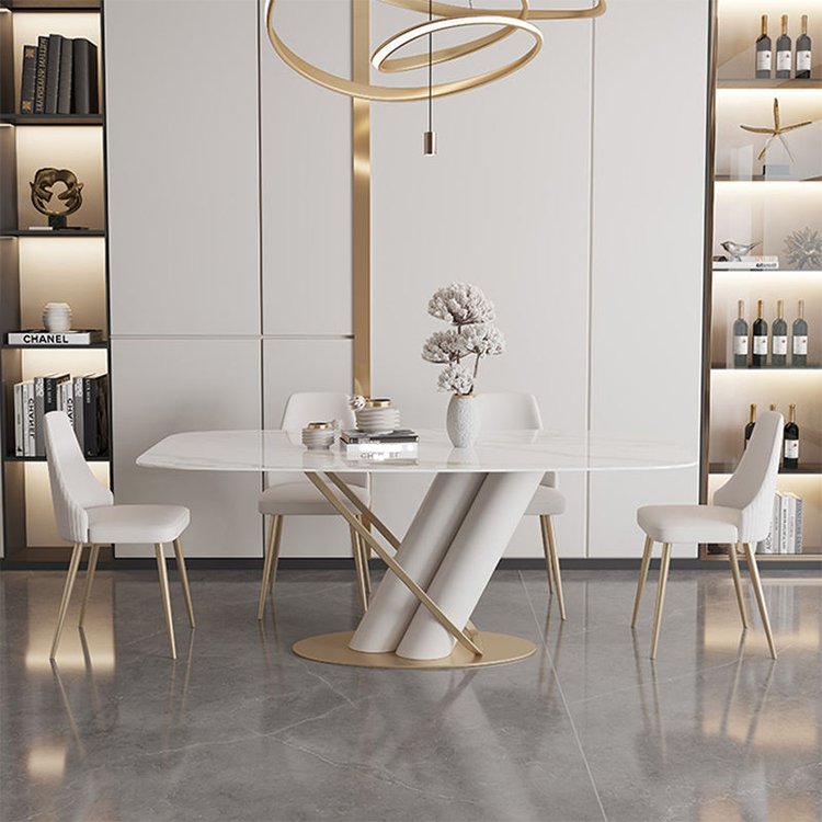Sintered Stone Modern Dining Room Furniture Tables and Chairs Stainless Steel Base Rectangle Dining Table