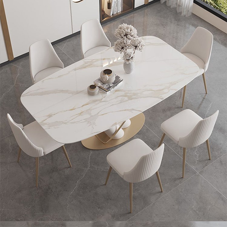 Sintered Stone Modern Dining Room Furniture Tables and Chairs Stainless Steel Base Rectangle Dining Table