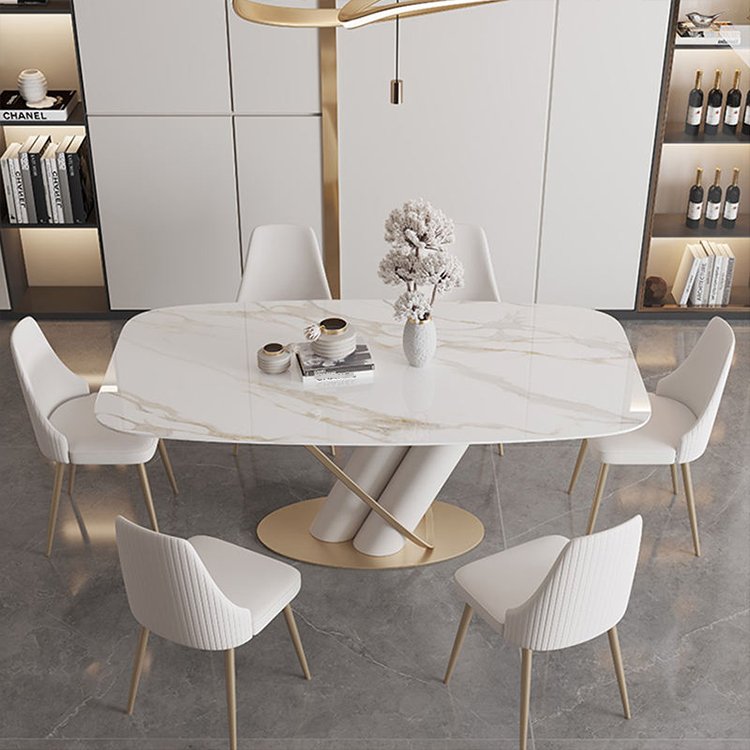 Sintered Stone Modern Dining Room Furniture Tables and Chairs Stainless Steel Base Rectangle Dining Table