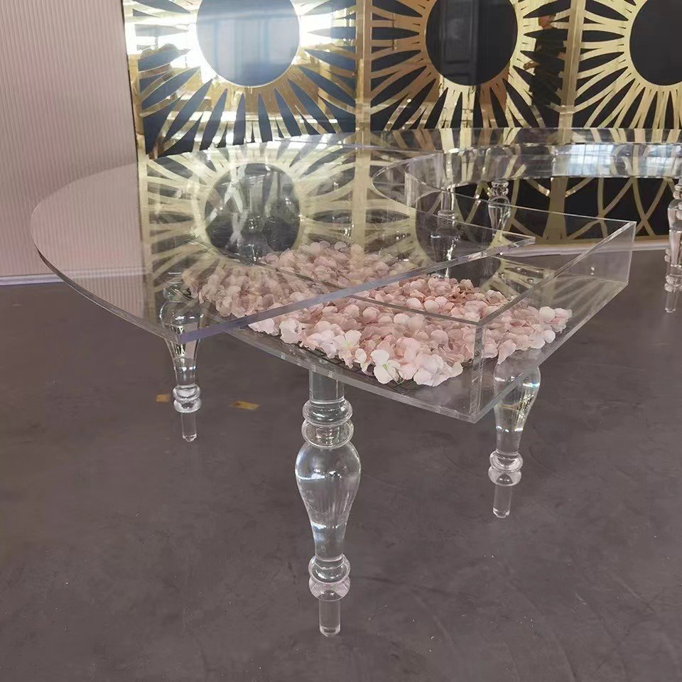 Custom transparent stackable wholesales high quality crystal plastic square clear acrylic event wedding dining table