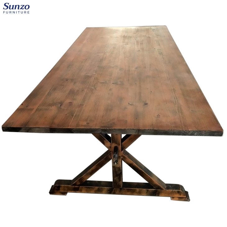 Outdoor Solid Wood Rustic Farm Table For Wedding Pine Wood Banquet Wedding Farm Dining Table