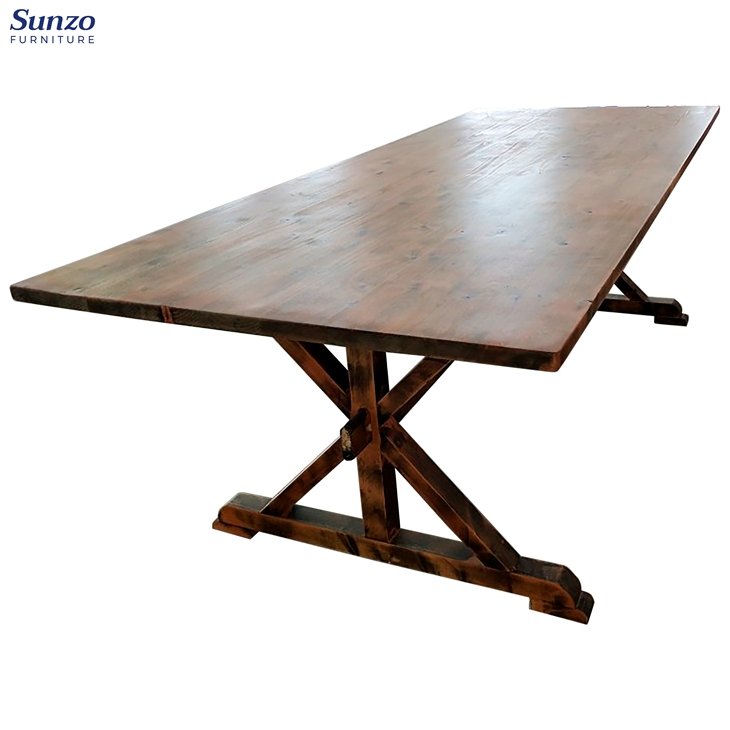 Outdoor Solid Wood Rustic Farm Table For Wedding Pine Wood Banquet Wedding Farm Dining Table