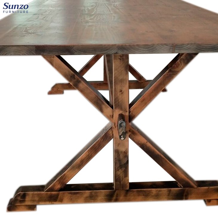 Outdoor Solid Wood Rustic Farm Table For Wedding Pine Wood Banquet Wedding Farm Dining Table