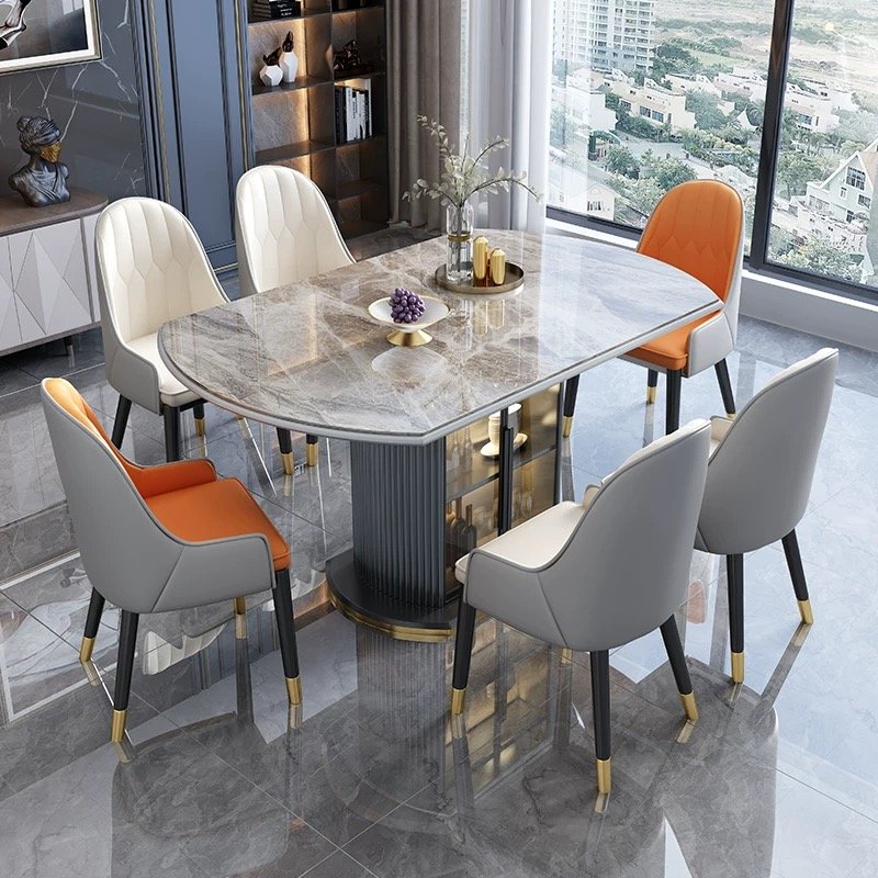 Luxury modern extendable foldable round marble wooden dining table chair set, 4, 6, 8 seaters,multifunctional furniture designs