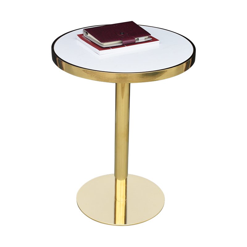 Simple Style Home Furniture Dining Table Gold Base Stainless Steel Round Marble Nordic Design Luxury White Metal Modern D400mm
