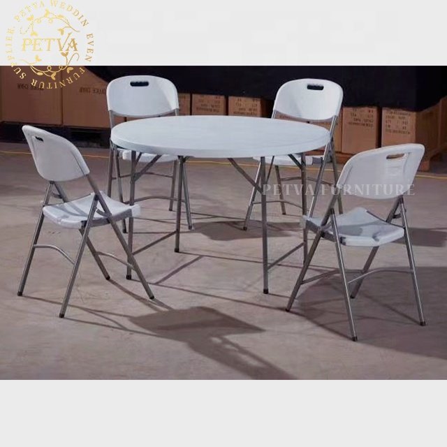 White HDPE Round Plastic Folding Wedding Banquet Table Foldable Tables and Chairs For hotel used