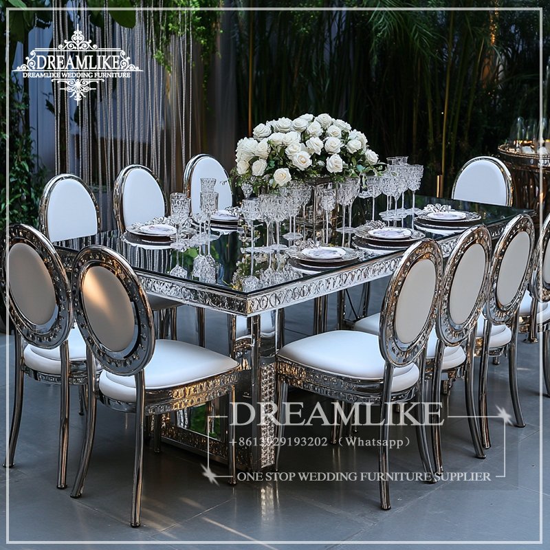 One-stop DM Custom Colors stainless steel rental furniture tables wedding high-quality party eventtables