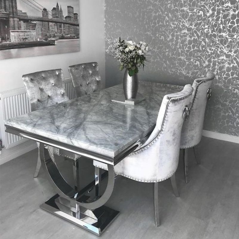 Fast selling home furniture stainless steel base rectangular marble top dining tables 6 chairs luxury dining table set in UK