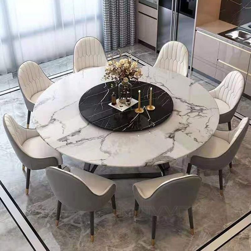 Modern furniture luxury white ceramic top round marble dining table 8 seater
