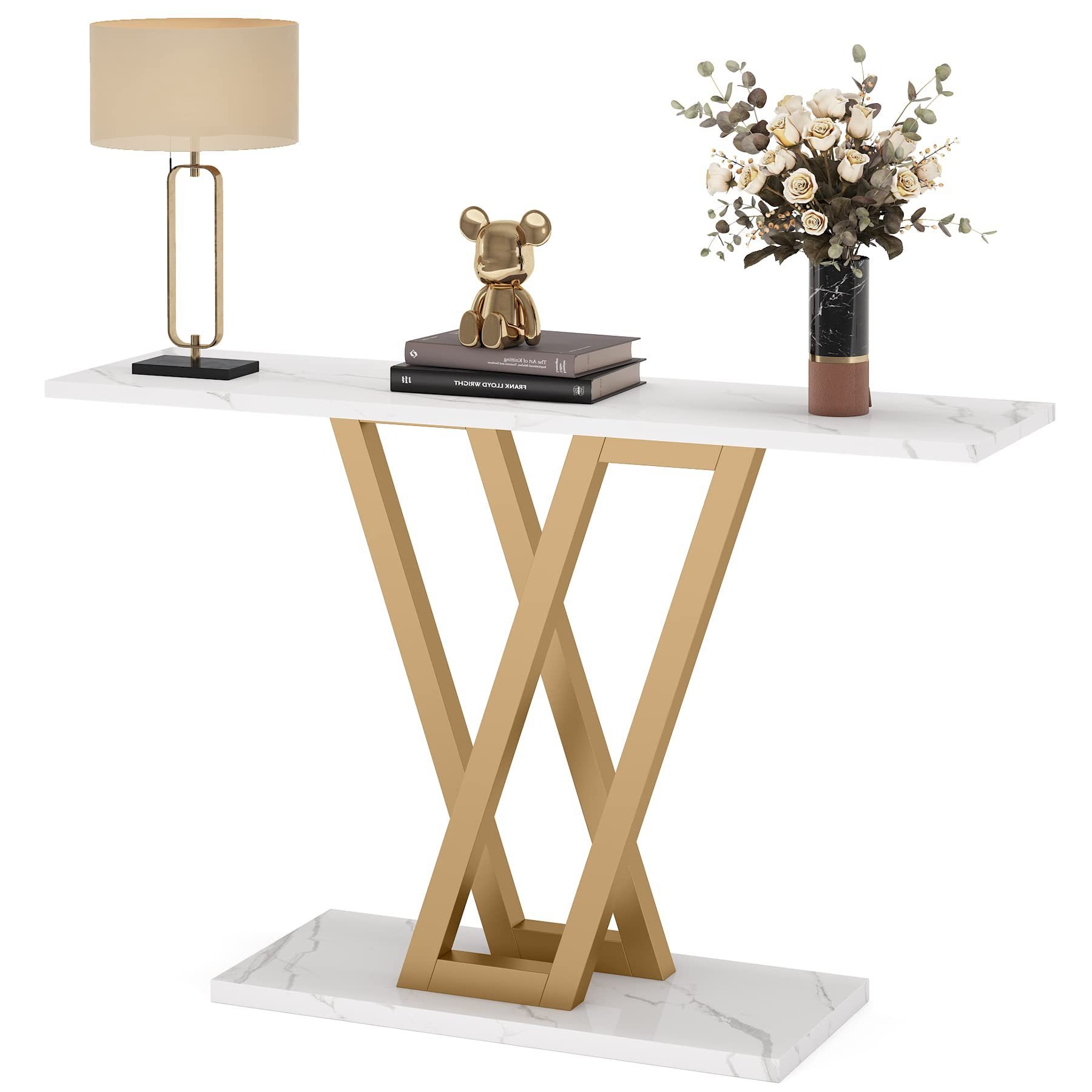 Factory Direct Metal Wooden Top Console Table Living Room Console Table Furniture Wooden Table with Gold Metal Frame
